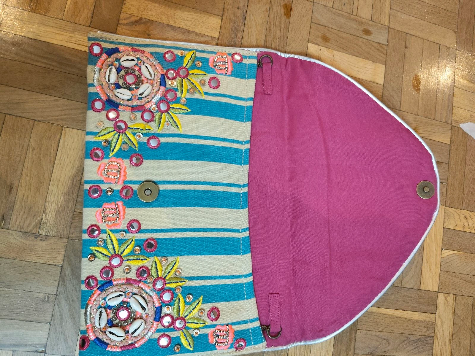 Misako-Bolso mujer gevoerd fuchsia en tropische print met strepen en ketting – photo 5